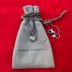 David Yurman  925  Silver Petite Cable Heart Pendant  Necklace